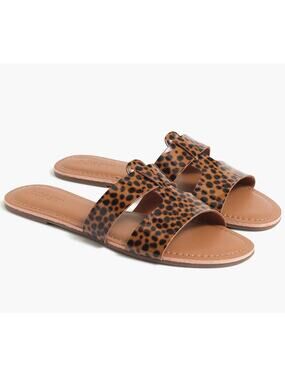 J CREW Sandals Womens Size 7M Tortoise Beachside Slides Patent Flats Summer NWT